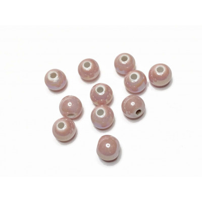 9 mm. Perle boule céramique. Rose pâle