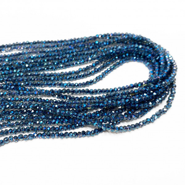 2*1,5 mm, perles verre facetté électroplaqué. Bleu nuit.