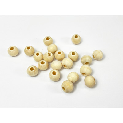 20 perles rond, bois naturel 12 mm