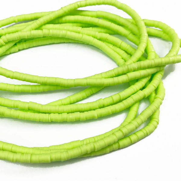 3 mm, perles heishi polymère, vert pomme,le fil 45 cm