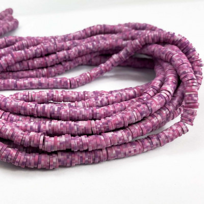 6 mm, heishi polymère, violet chiné, le fil env. 40 cm