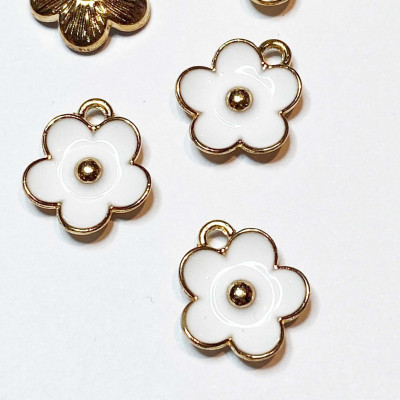Alliage - Pendentif fleur émail blanc - 13 mm