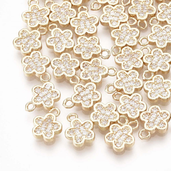 Laiton or 18K - zircon, pendentif fleur 9 mm
