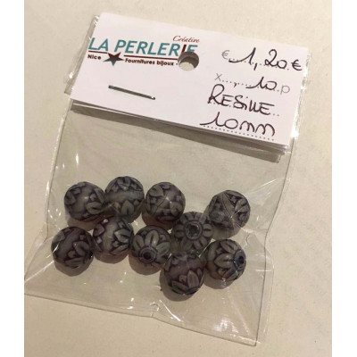 10 perles résine, 10 mm, violet déco