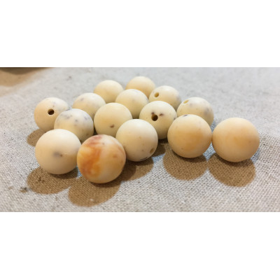 10 perles résine beige, effet velouté, 12 mm