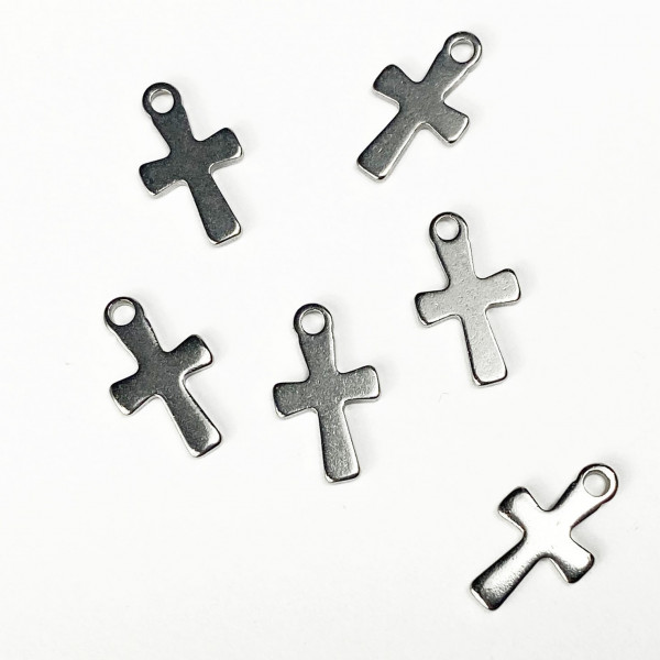 15 mm, Brloque croix en acier inoxydable.