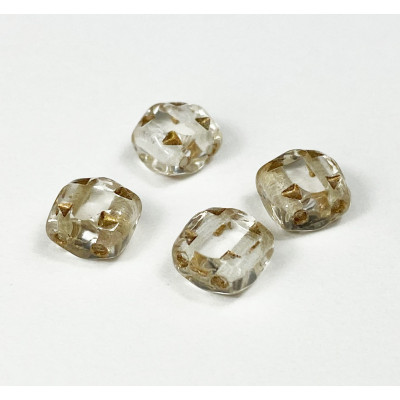 4 perles carrées 6*6 mm avec 4 trous, transparent doré.