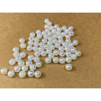 50 boules blanc 6 mm. acrylique irisé