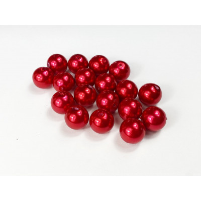 15 perles 12 mm. Verre nacré rouge