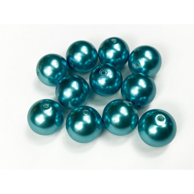 15 perles 12 mm. Verre nacré turquoise