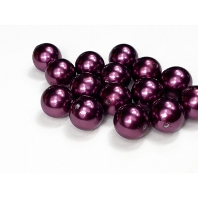 15 perles 12 mm. Verre nacré violet