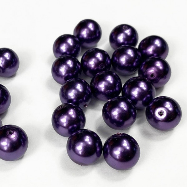 20 perles 8 mm. Verre nacré violet foncé