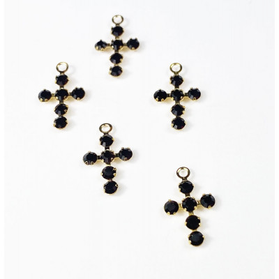 15 mm, croix en alliage doré et cristal Swarovski dark rubis
