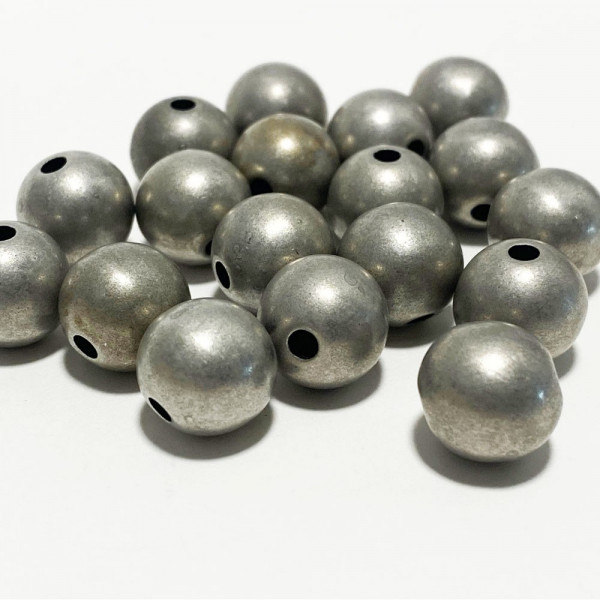 20 perles 10 mm, résine, gris/doré