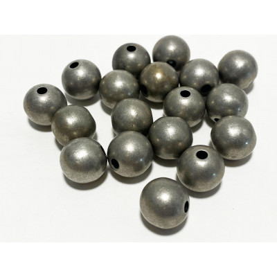 10 perles 10 mm, résine, gris/doré