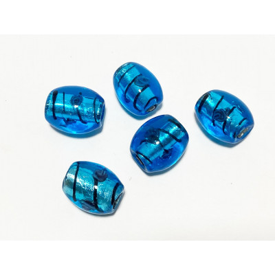 20 mm, perle en verre bleu rayé noir. Façon Murano
