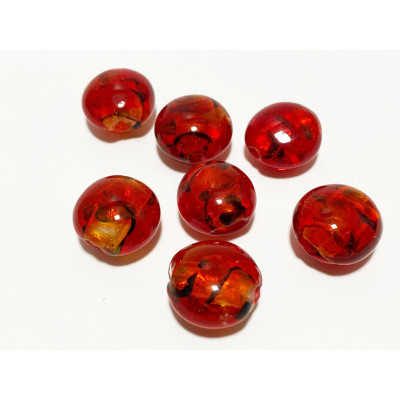 2 perles palet bombé, 15 mm. Verre rouge