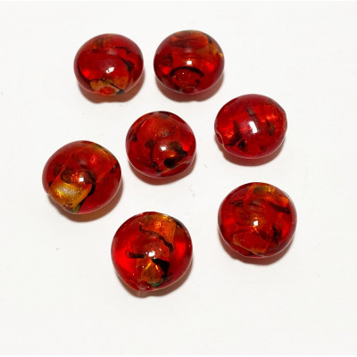 2 perles palet bombé, 15 mm. Verre rouge
