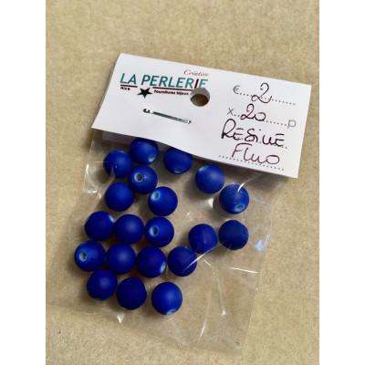 8 mm, 20 perles en résine, fluo bleu foncé