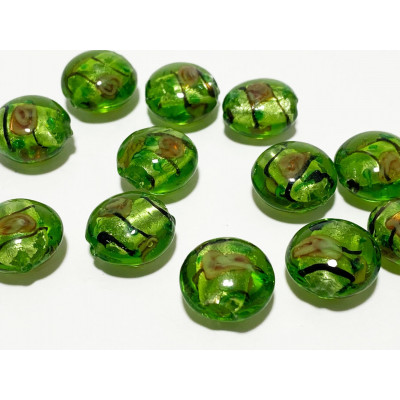 2 perles palet bombé, 15 mm. Verre vert