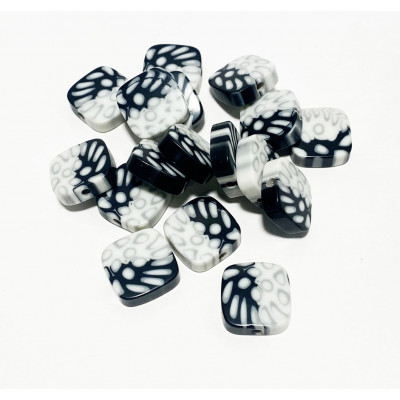 15 mm, carré plat acrylique, noir et blanc