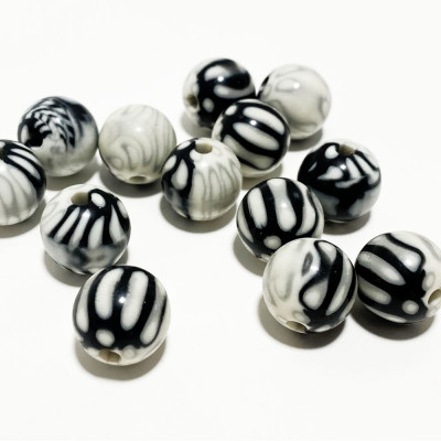 12 mm, boule acrylique, noir et blanc