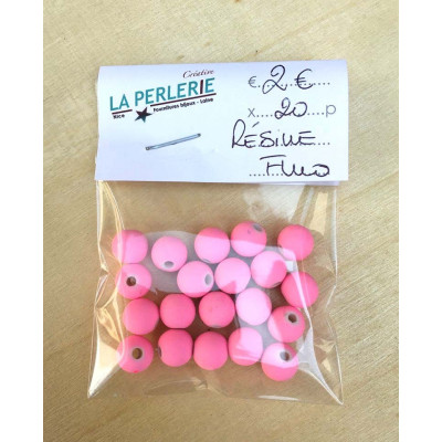 8 mm, 20 perles en résine, fluo rose