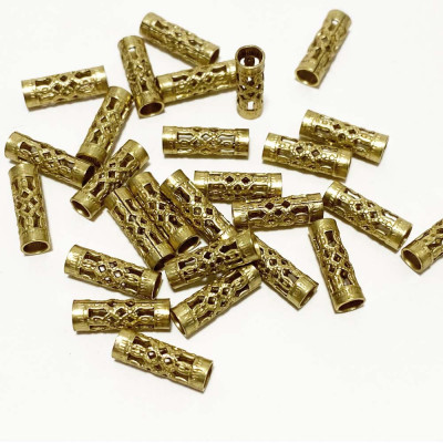20 perles tubes ajourés en laiton doré. 12*4 mm