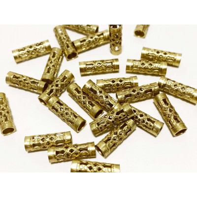 20 perles tubes ajourés en laiton doré. 12*4 mm