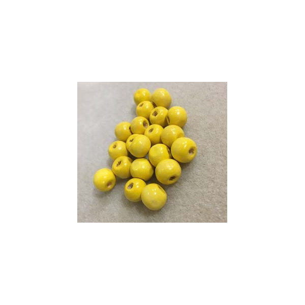 20 perles bois jaune, 10 mm