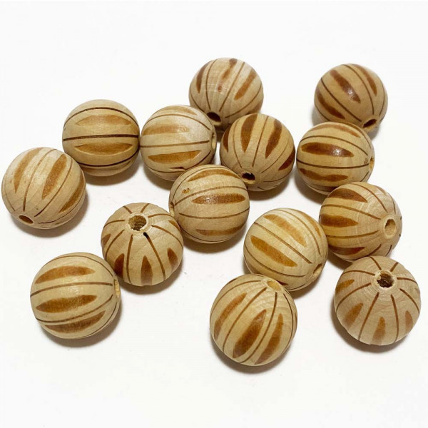 15 mm. 5 perles en bois striées bicolores