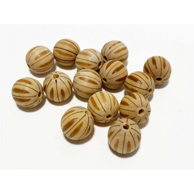 15 mm. 5 perles en bois striées bicolore
