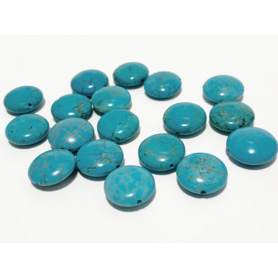 14 mm. Rond plat howlite synthétique. Turquoise