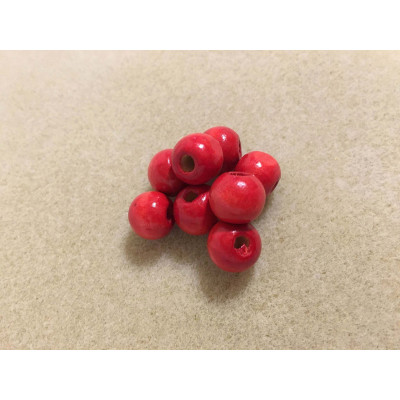 12 mm, 10 perles bois peinte, rouge