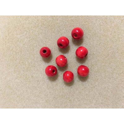 12 mm, 10 perles bois peinte, rouge