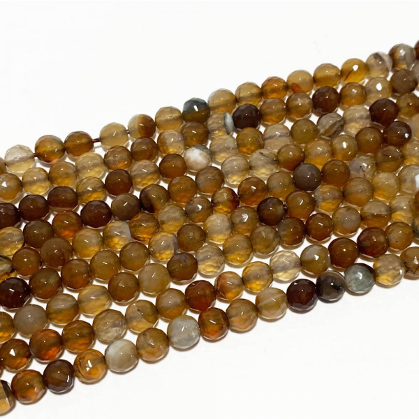 6 mm. Perles en agate à facettes, fil d'environ 60 p.