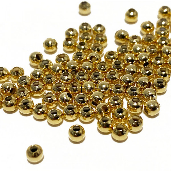 3 mm. 100 perles en acier inoxydable doré.