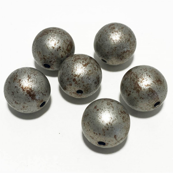 16 mm. Perle ronde argenté cuivré. Résine