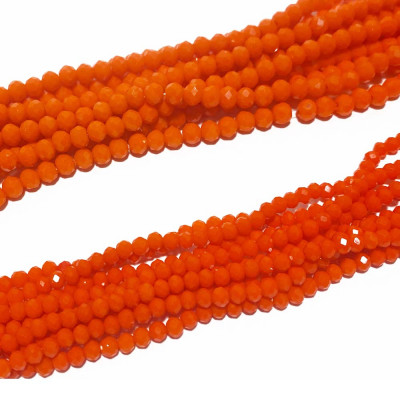 fil de perles en verre à facettes, orange vif,  4*3 ou 6*4 mm