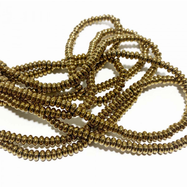 4*2 mm. Perles rondelles en hématite synthétique. Fil d'environ 170 perles