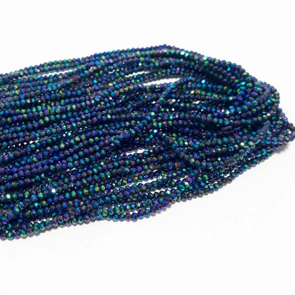 2,5*1,5 mm. Perles en verre à facettes. Bleu iris électroplaqué.