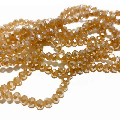 6*5 mm. Perles verre à facettes beige électroplaqué. Fil d'environ 100 perles.