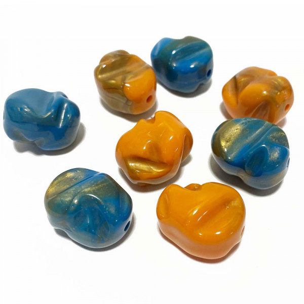 17*23 mm. Perle acrylique ovale irrégulière. Orange ou bleu