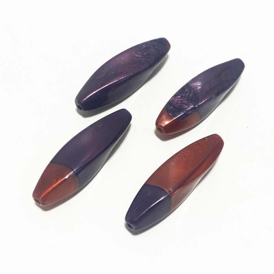 11*45 mm. Perle acrylique olive twist. Rose et violet.
