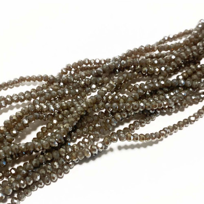 3*2 mm, perles en verre à facettes, taupe birllant, fil de 200 perles