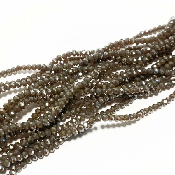 3*2 mm, perles en verre à facettes, taupe brillant, fil de 200 perles
