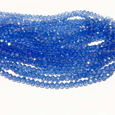 4*3mm. Perles en verre à facettes bleu ciel brillant. Fil d'environ 120 perles