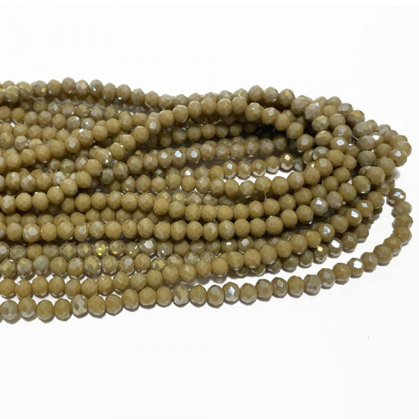 Perles en verre à facettes, kaki, au fil de 45 cm. 4*3 ou 6*5 mm