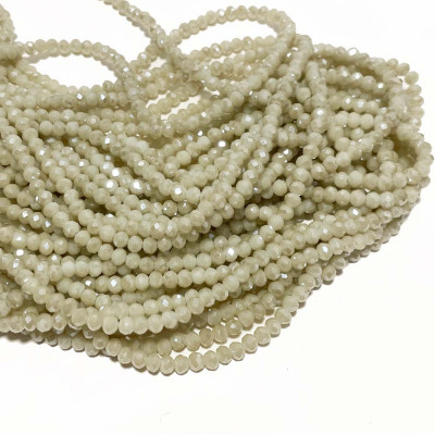4*3 mm, perles en verre à faettes, ivoire grisé, au fil de 130 perles