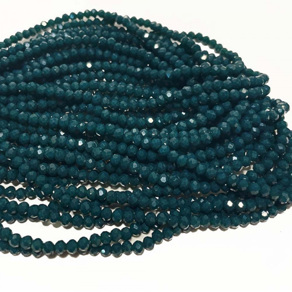 4*3 mm, perles en verre à facettes, vert foncé, au fil de 130 perles